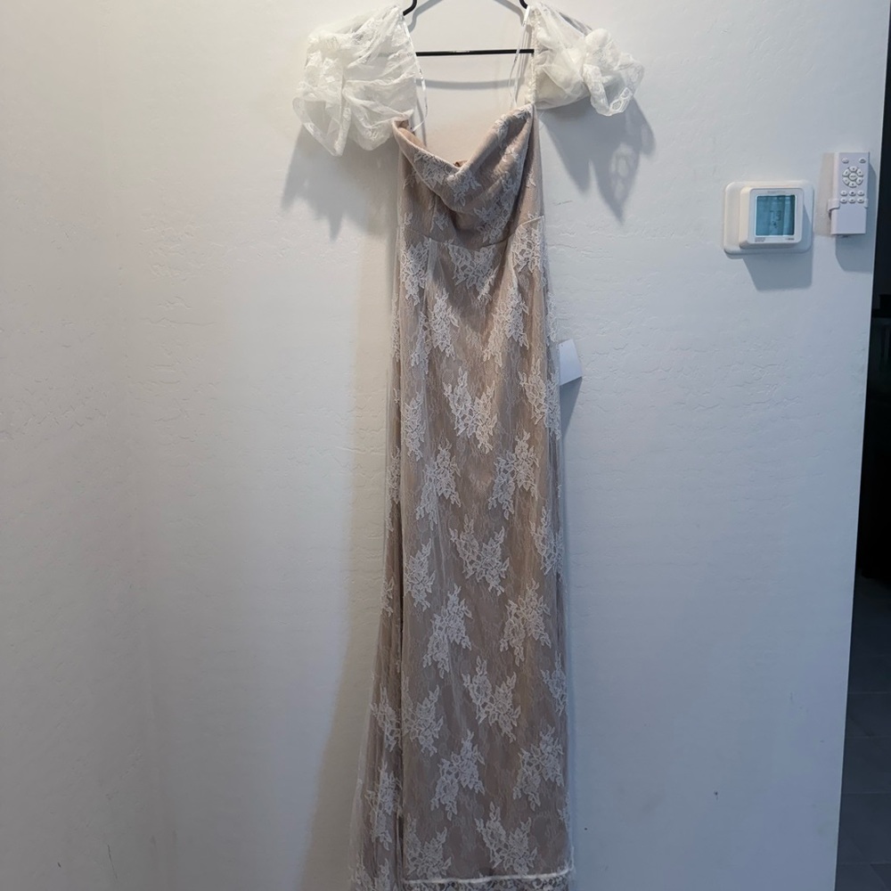 Lulu's Cream and Tan Lace Wedding Dress